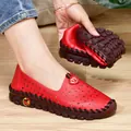 Flexible red leather loafers for women with star cutouts and durable rubber sole - EU 38 / Red
