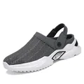 Men's grey mesh sport sandals with thick white anti-slip soles and adjustable heel straps - EU 39 / Gray