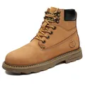 Classic wheat leather high-top work boots with non-slip rubber soles and sport logo - EU 38 / Golden Yellow Plush