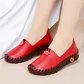 Women's soft leather loafers in vibrant red with hand-stitched details and non-slip soles - EU 38 / Red