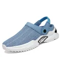 Men's sky blue breathable mesh flip-flop sandals with thick white athletic soles - EU 39 / Blue