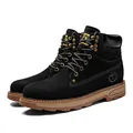Men's black cowhide leather work boots with high-top lace-up design and rubber sole - EU 38 / Black