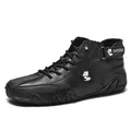 Men's high-top casual black leather sneakers with fox logo and velcro straps - EU 38 / Black