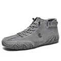 Gray suede high-top casual men shoe with lace-up velcro strap and fox logo - EU 38 / Dark Gray
