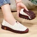 Beige soft leather loafers for women with star cutouts and flexible red rubber sole - EU 38 / White