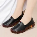 Women's black soft leather loafers with non-slip sole and contrast stitching - EU 38 / Black