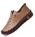 Scarpe in pelle marrone da donna con cuciture a mano e fori tagliati al laser traspiranti - Marrone Traforato (Cucito)