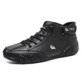 Men's black high-top leather casual boots with litchi grain texture and non-slip rubber sole - 38 / Black