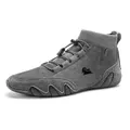 Men's high-top dark grey leather boots with knit sock collar and wave-patterned sole - EU 38 / Gray