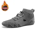 Men's grey plush-lined high-top winter boots with knitted cuff and suede finish - EU 38 / Gray (Fleece Lined)
