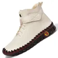 Women's warm winter high-top boots in beige with plush lining and stitching - EU 35 / Off White