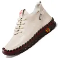 Women's cream leather casual loafers with non-slip thick rubber soles and hand-stitched detail - EU 43 / Off White