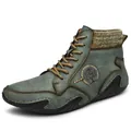 Grey high-top casual boots for men with knit collar and wave-patterned rubber soles - EU 38 / Army Green