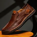Dark brown leather loafer for men with hand-stitched details and durable rubber sole - EU 38 / Dark Brown