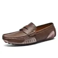 Classic men's brown leather driving loafers with moccasin stitching and rubber grip - EU 38 / Dark Brown