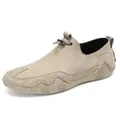 Beige slip-on casual loafers with suede texture and elastic drawstring closure - EU 38 / Khaki (No Pattern)