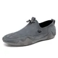 Grey suede-textured loafers for men with adjustable buckle and non-slip rubber soles - EU 38