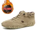 Men's khaki plush-lined winter boots with velcro strap and slip-resistant sole - 38 / High Top Martin Boots (C8008M) / Khaki