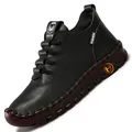 Men's black litchi leather casual shoes with burgundy soft non-slip rubber sole - EU 43 / Black