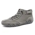 Men's high-top casual grey suede boots with lace-up closure and anti-slip rubber sole - EU 38 / Gray