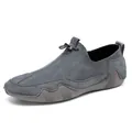 Men's breathable grey suede slip-on casual shoes with drawstring and textured rubber sole - EU 38 / Gray (No Pattern)