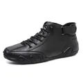 Men's black high-top casual leather boots with textured finish and velcro strap - EU 38 / Black