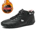 Men's black leather high-top sneakers with warm plush lining and non-slip sole - 38 / High Top Martin Boots (C8008M) / Black