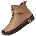 Brown high-top winter boots for women with warm fleece lining and stitching details - EU 35 / Brown