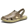 Dunkelbraune geschlossene Outdoor-Sandalen für Herren mit rustikaler gelber Naht - EU 38 / Khaki
