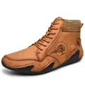 Brown high-top casual winter boots for men featuring knit collars and rubber soles - EU 38 / Brown