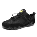 Men's breathable black outdoor mesh sneakers with suede overlays and drawstring laces - EU 38 / Black