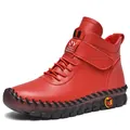 Red high-top leather boots for women featuring warm lining and handmade stitching - 35 / Red