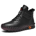 Women's warm black high-top leather boots with lace-up and velcro closure design - 35 / Black