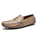 Men's khaki grain leather loafers with classic penny strap and studded rubber sole - EU 38 / Sand