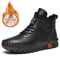 Women's black thermal high-top leather boots with plush lining and velcro strap - 38 / Short Plush (2100M) / Black