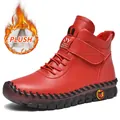 Red winter ankle boots with plush lining and non-slip thick sole for women - 38 / Short Plush (2100M) / Red