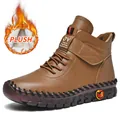 Brown high-top winter boots for women with plush warm lining and velcro straps - 38 / Short Plush (2100M) / Brown