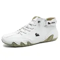White high-top leather sneakers for men with rubber soles and logo details - 38 / White