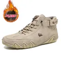 Warm beige men's high-top casual boots with thick plush lining and rubber sole - 38 / Sand (Fleece Lined)