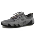 Men's breathable mesh casual sports sneakers in grey with quick-lace system and rubber sole - EU 38 / Gray