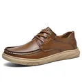 Men's brown leather casual loafers with lace-up design and durable rubber sole - 38 / Lace-up Style / Brown Lace-Up (2231)