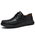 Classic black leather lace-up casual shoes with handcrafted stitching and thick rubber sole - 38 / Lace-up Style / Black Lace-Up (2231)
