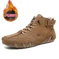 Dunkelbraune Herren Freizeitstiefel mit Plüschfutter und gewellter Gummisohle - 38 / Braun (Mit Fleecefutter)