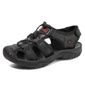 Sandali outdoor da uomo in nero e rosso con pelle, mesh e suola in gomma resistente - Nero