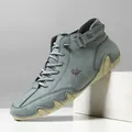 LDECK grey-green suede high-top casual sneakers with rubber sole and side logo - 36 / Green