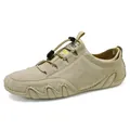 Zapato casual de gamuza caqui para hombre con cordones rápidos y suela ondulada - 38 / Estilo de Cuero Genuino 2027 / Caqui