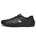 Men's low-top casual black leather shoes with side logo and textured rubber sole - 35 / Black