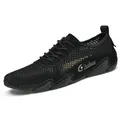 All-black leather and mesh casual sneakers with yellow star logo for outdoor sports - EU 38 / Black