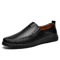 Men's black pebble leather loafers with soft sole and contrast brown interior - EU 38 / Black