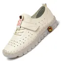Mocassin beige avec perforations au laser et fermeture scratch pour femme - 35 / Style Évidé / Blanc